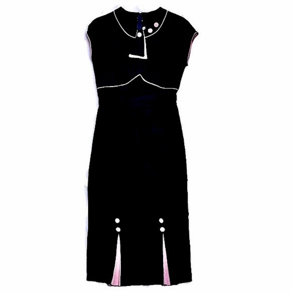Y2K Vintage Stop Staring! Pin-Up Rockabilly Black Pink Pencil Shift Dress Sz XL